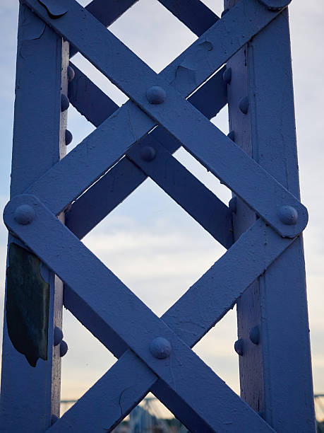 istock Detail of painted riveted bridge against blue sky. 474742392