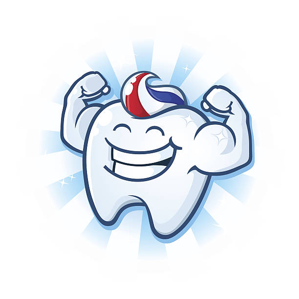 illustrations, cliparts, dessins animés et icônes de muscle man dentaire dent mascotte personnage de dessin animé - human teeth dental hygiene dentist office human mouth