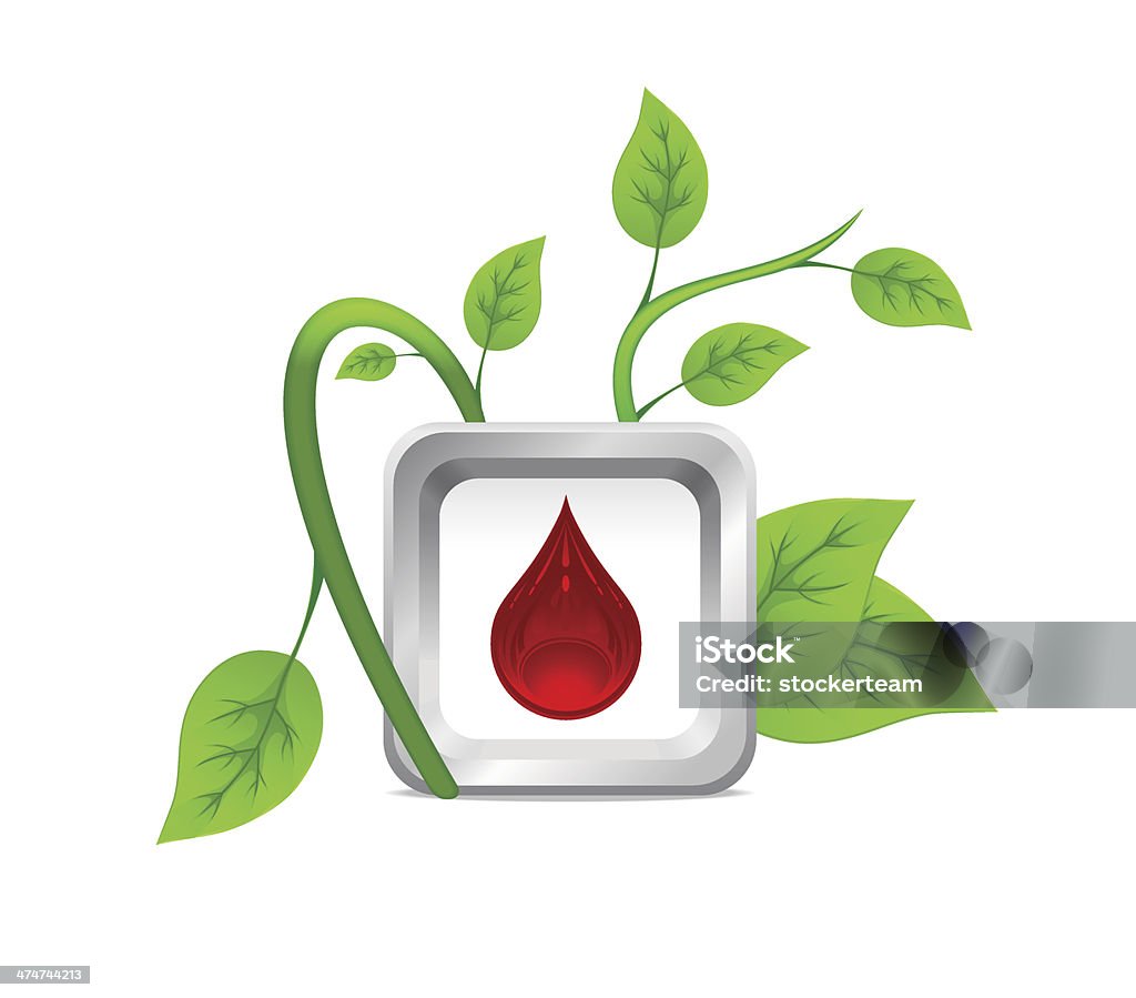 Icono de las gotas de sangre en el fondo de una planta verde - arte vectorial de Alivio libre de derechos