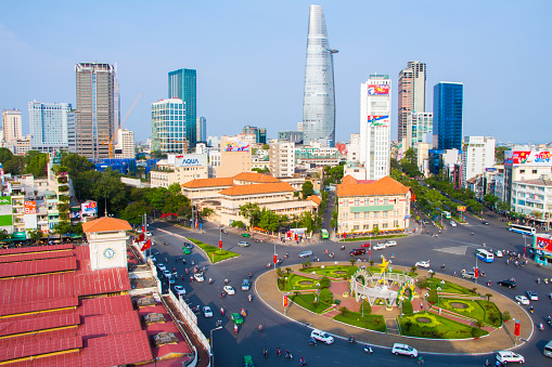 Ho Chi Minh, Vietnam - April 19, 2015: Ho Chi Minh, Vietnam -April 19, 2015: View of Ho Chi Minh city form top of Silverland Central Hotel & Spa