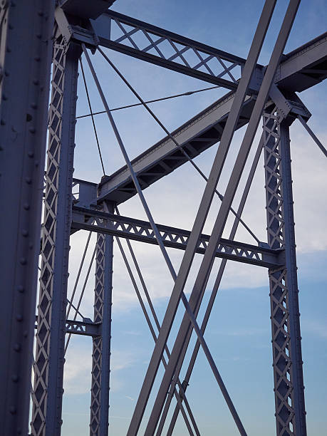istock Detail of painted riveted bridge against blue sky. 474745444