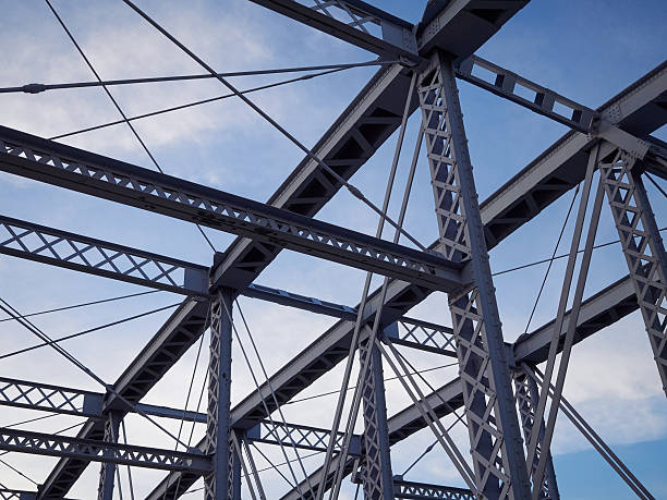 istock Detail of painted riveted bridge against blue sky. 474749284