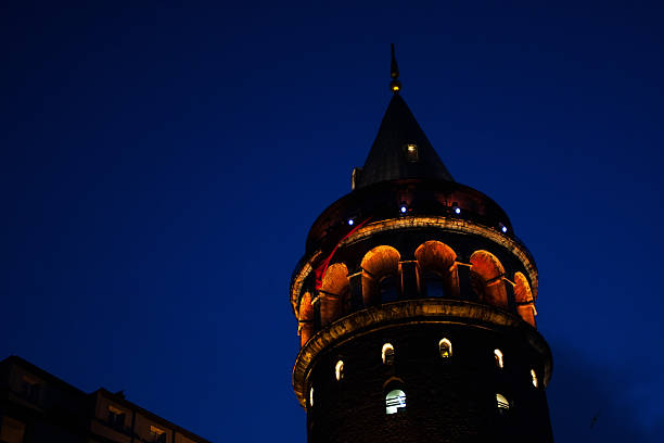 Galata Tower in istanbul at night. Grain added