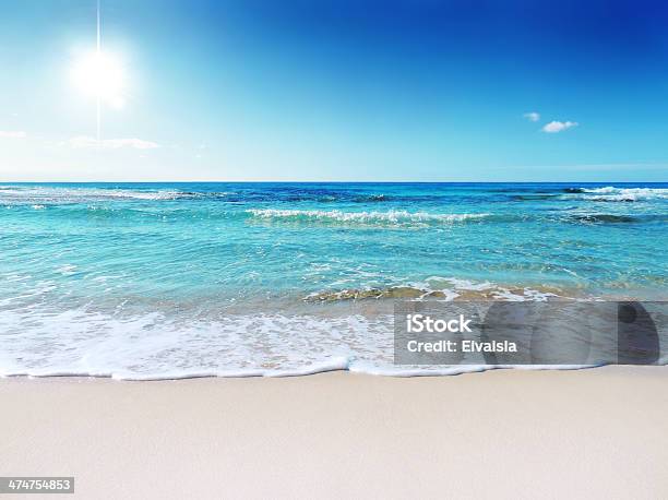 Beach Scene Showing Sand Sea And Sky Stock Photo - Download Image Now - Beach, Backgrounds, Sea