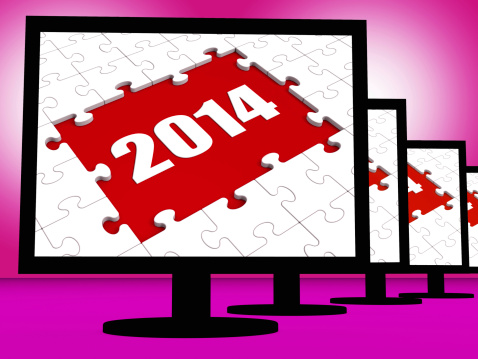 Two Thousand And Fourteen On Monitors Showing Year 2014 Resolution