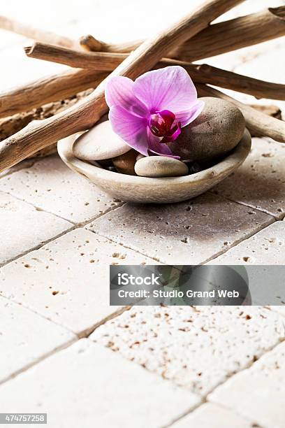 Drift Wood On Beige Stones For Soft Spa Decor Stock Photo - Download Image Now - 2015, Balance, Beauty
