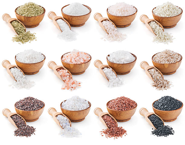 collection of different types salt isolated on white collection of different types of salt isolated on white background salt seasoning stock pictures, royalty-free photos & images