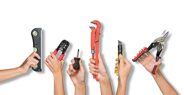 istock Set of peoples hands holding tools 474761100