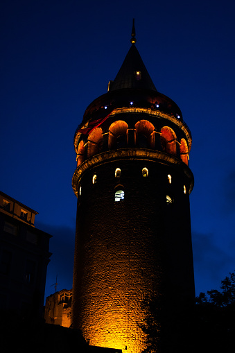 Galata Tower in istanbul at night. Grain added