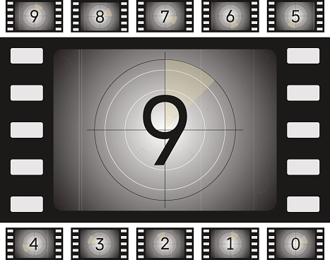 Vector old film countdown with scratches and vorse for your animation.