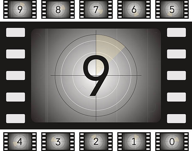old film countdown Vector old film countdown with scratches and vorse for your animation. counting photos stock illustrations