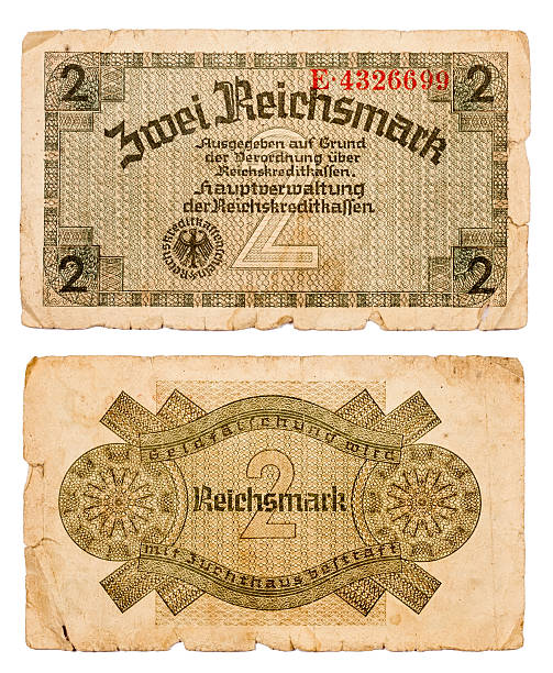 istock Two reichsmark bill of Germany isolated on white 474774258