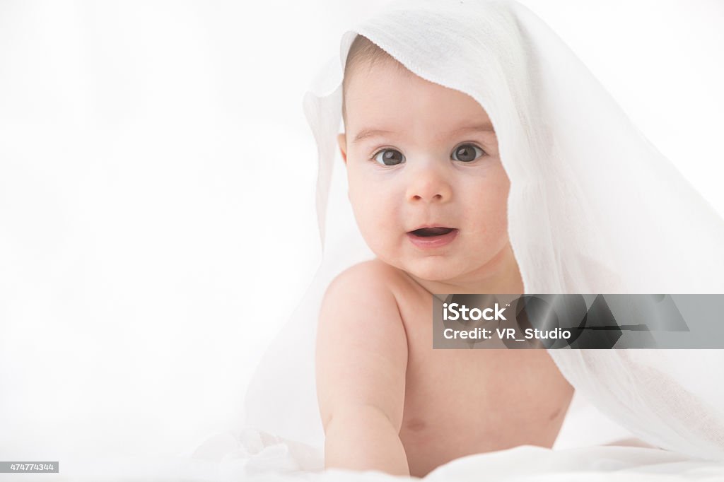 Cute Baby Boy On White Background Stock Photo - Download Image Now - Baby -  Human Age, Towel, 12-17 Months - iStock