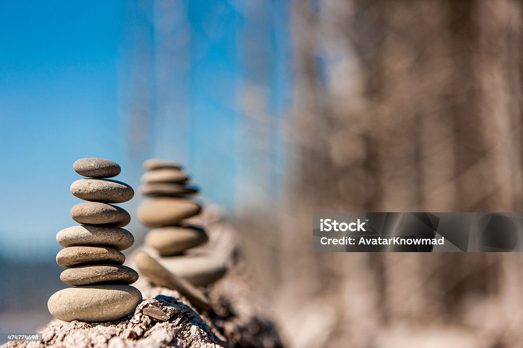 Cairn Nature detail in Olympic National Park, Washington State. Horizontal image shows a selective focus view of stacked stones. 2015 Stock Photo