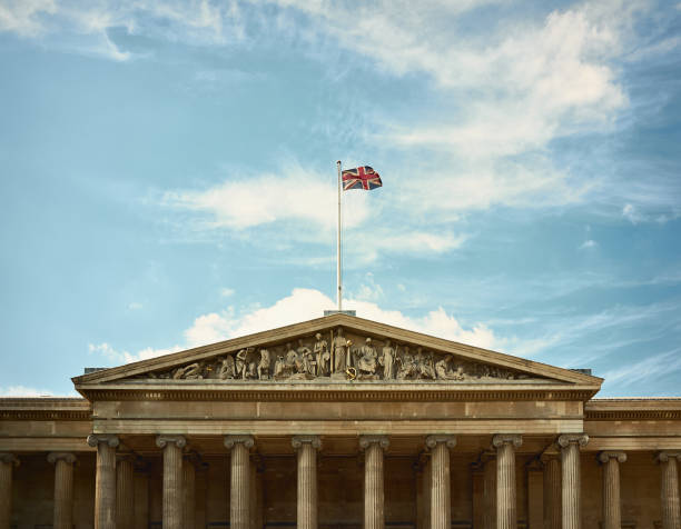 London, England - June 25, 2017: Classical greek facade of British Museum in London