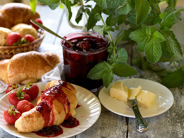 istock Breakfast with croissant,  berry jam and butter 474780657