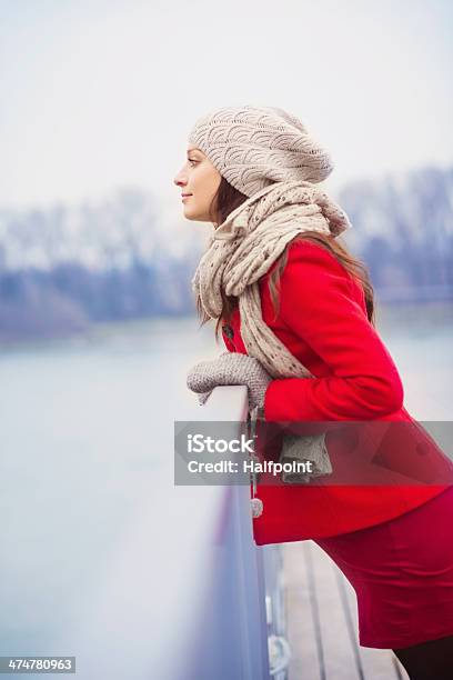 Winter Portrait Of Beautiful Pregnant Woman Stock Photo - Download Image Now - Abdomen, Adult, Beautiful People