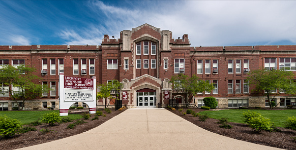 Lockport, Illinois, USA - May 9, 2015: Lockport Township High School Central Campus on Jefferson Street in Lockport, Illinois