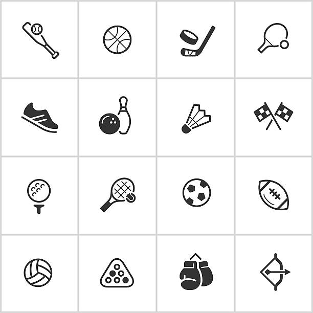 ilustraciones, imágenes clip art, dibujos animados e iconos de stock de sports & atletismo serie inky iconos — - shuttlecock