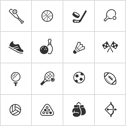 Simple vector icon set representing common sports.