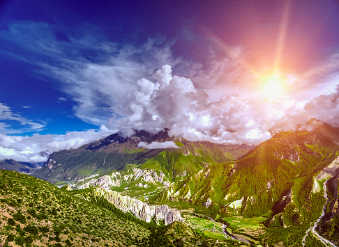 Beautiful landscape in Himalayas mountains, Annapurna area.