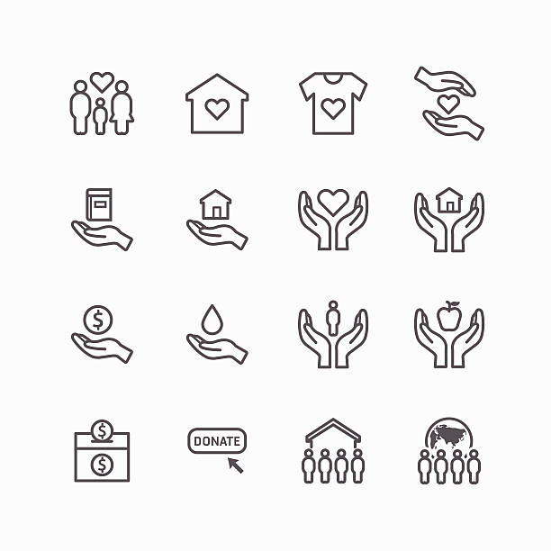 ilustraciones, imágenes clip art, dibujos animados e iconos de stock de caridad y donación silueta de iconos de vector diseño plano - consoling human hand human heart care