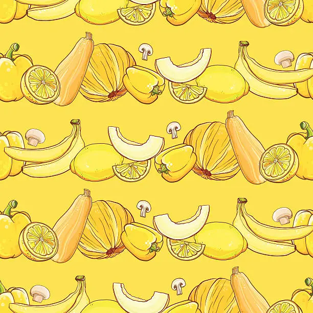 Vector illustration of Seamless pattern with yellow fruits and vegetables