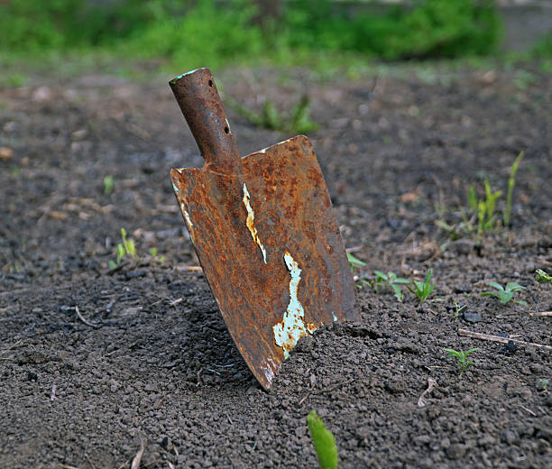 istock old rusty shovel in the ground 474794870