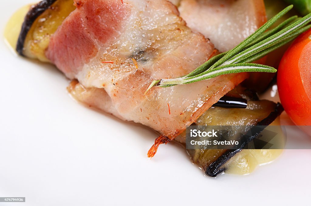 Eggplant rolls with cheese and ham Eggplant rolls with cheese and ham macro 2015 Stock Photo