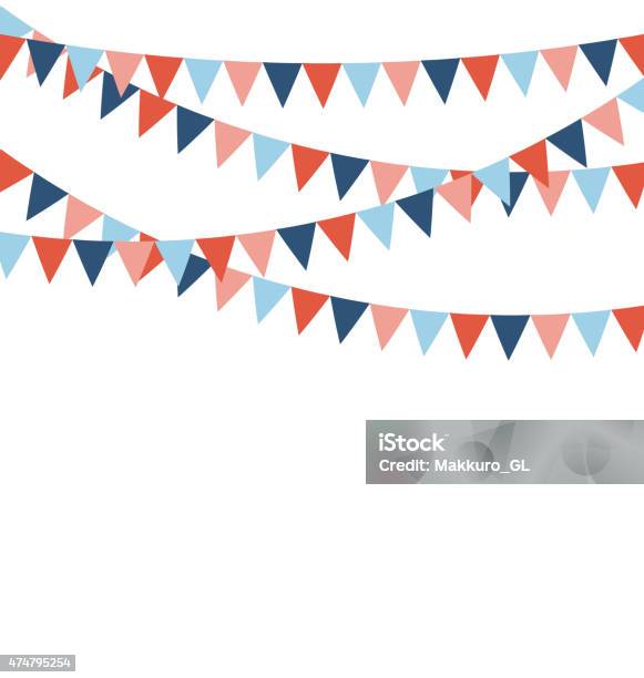 Multicolored Bright Buntings Flags Garlands Isolated On White Stock Illustration - Download Image Now