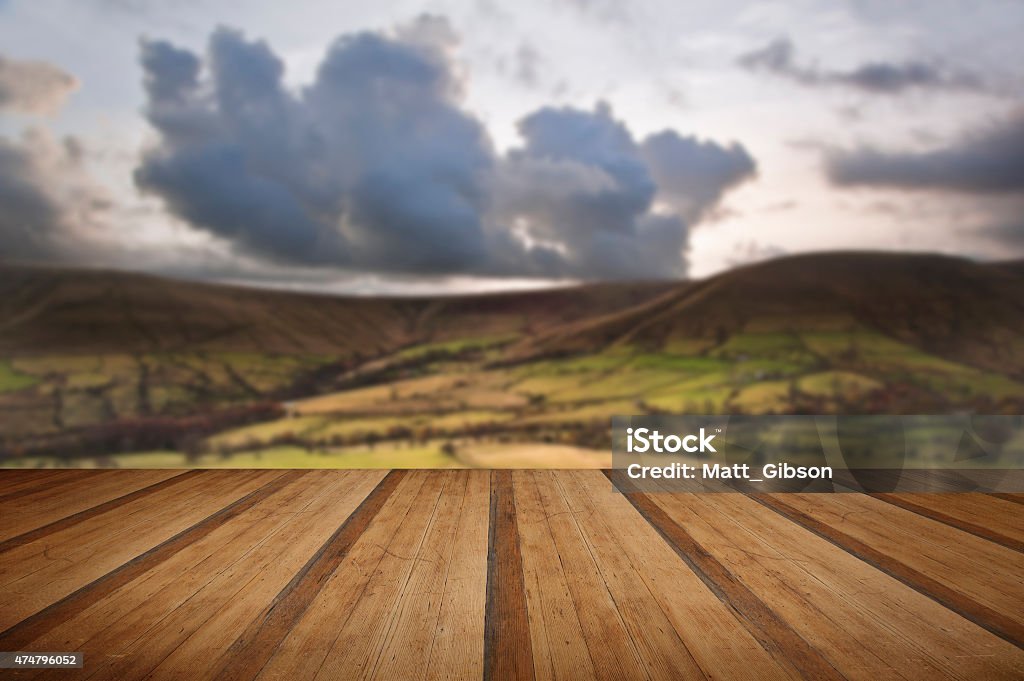 Kinder Low and Brown Knoll in Peak District National Park Kinder Low and Brown Knoll in Peak District National Park with wooden planks floor 2015 Stock Photo