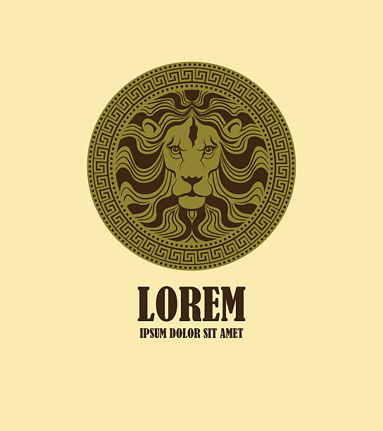 Lion head medallion logo design template Stylized lion head in ancient locket icon such as logotype. Vector illustration locket stock illustrations