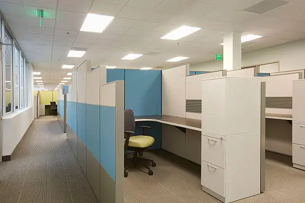 Photo of san diego office cubicle blue green gray