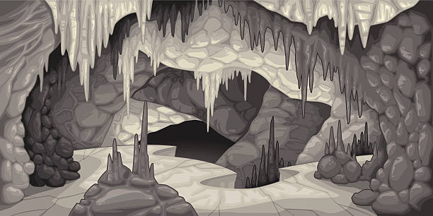 Inside the cavern. Inside the cavern. Cartoon and vector illustration.. stalagmite stock illustrations