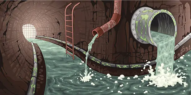 Vector illustration of Inside the sewer.