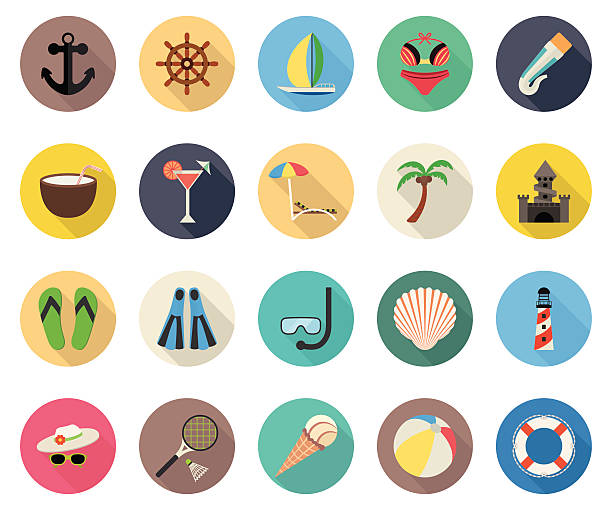 sommer-strand-urlaub icons - infographic part of symbol cocktail stock-grafiken, -clipart, -cartoons und -symbole