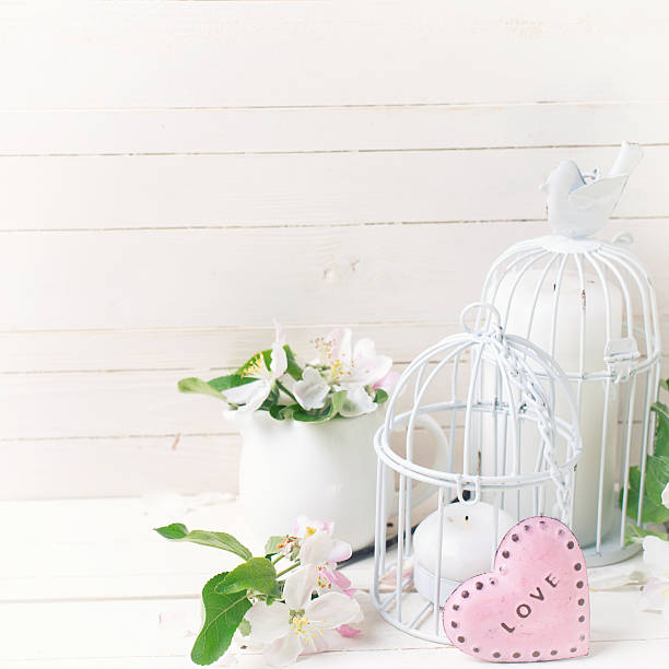 istock Background  with apple blossom, candles, decorative heart 474817690