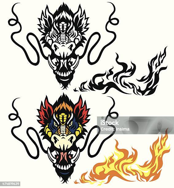 Ilustración de Dragon De Cabezal y más Vectores Libres de Derechos de Llama - Fuego - Llama - Fuego, Cultura china, Fuego