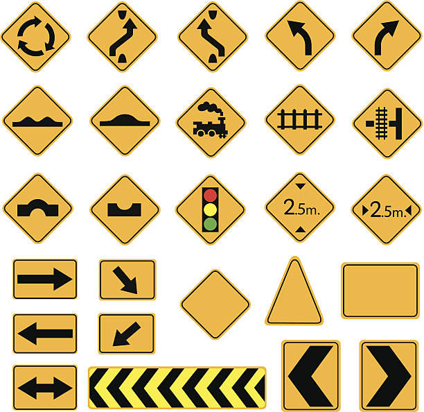 yellow road signs road signs, traffic signs, vector set, warningyellow road signs, traffic signs vector set on white background undivided highway stock illustrations