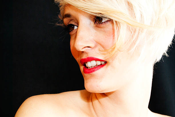 istock Beautiful woman with short white hair 474824647