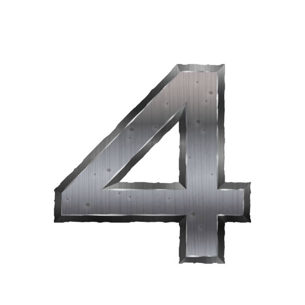3d metal number 4 3d metal number 4 isolated on white background 3d silver steel number 4 stock illustrations