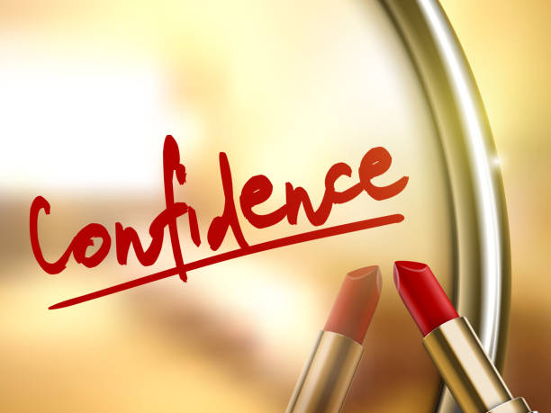 confidence word written by red lipstick confidence word written by red lipstick on glossy mirror mirror writing stock illustrations