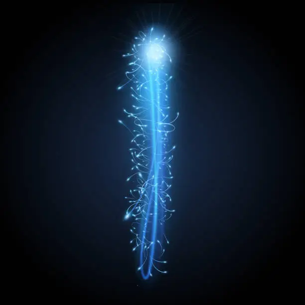 Vector illustration of 3d blue sparkler firework letter I