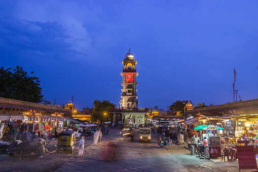 Jodhpur, India - September 01, 2014: Market near Clock Tower evening time near Sardar Bazaar in the middle of the old city of Jodhpur.