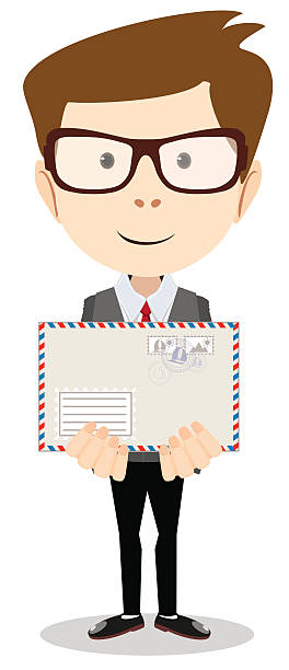 ilustraciones, imágenes clip art, dibujos animados e iconos de stock de moderna de cartero entrega una carta a usted, ilustración vectorial - young male illustrations