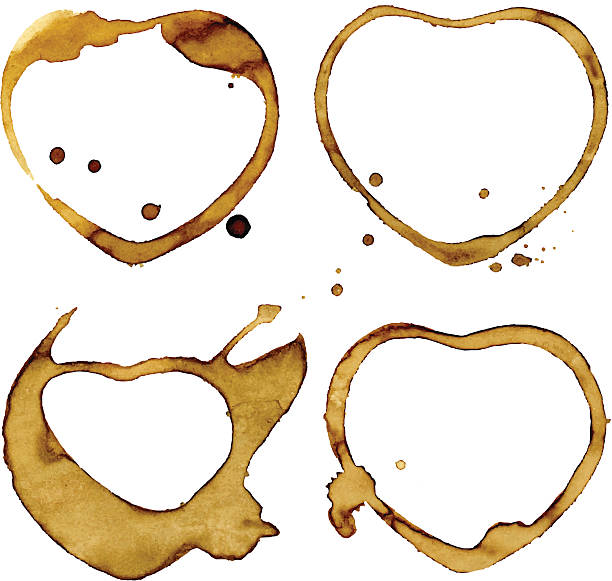illustrations, cliparts, dessins animés et icônes de coupe des taches de café en forme de cœur. - tea stain