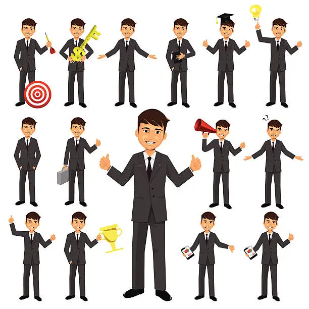 Vector illustration of Set of businessman character