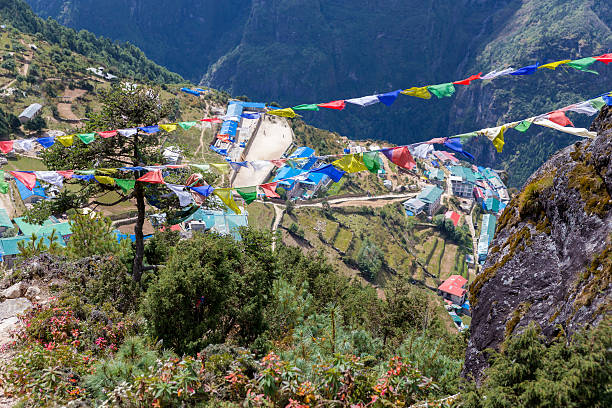 istock Prayer flags above Namche Bazaar village. 474837178