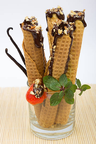 istock Home made rolled wafers with dark chocolate 474840753