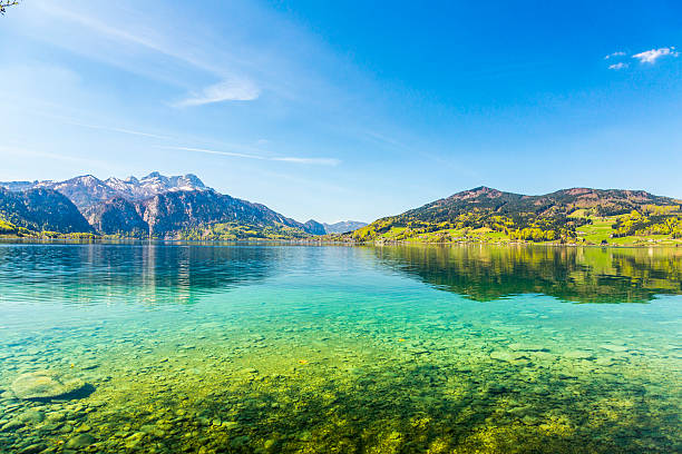 beautiful clear alpine lake Attersee with crystal water